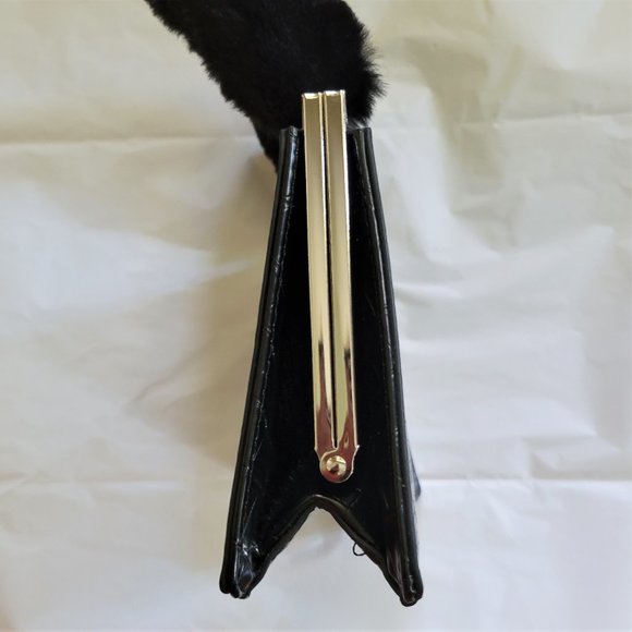 NWT TOPSHOP Georgia Black Faux Fur Handle MocK Croc Bag Purse - Picture 3 of 5
